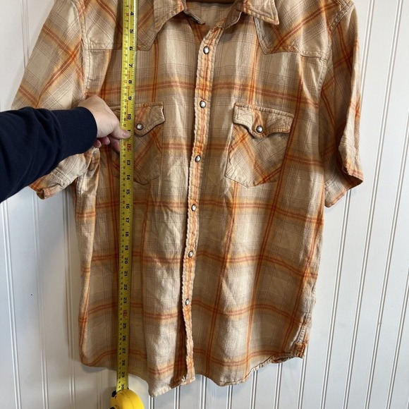 Frye Men's Camp shirt Pearl Snap Button Up Size XXL Tan Orange XXL - Picture 9 of 9